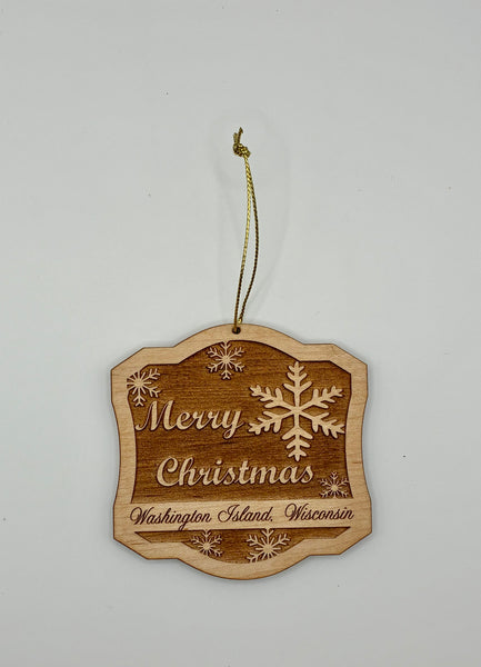 Washington Island Wood Merry Christmas Ornament
