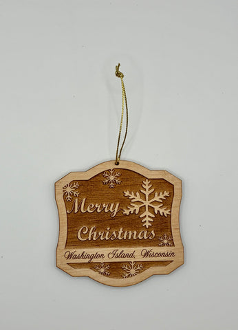 Washington Island Wood Merry Christmas Ornament