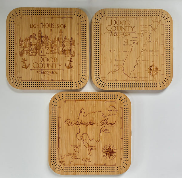 Washington Island Cribbage Board, Door County, Lighthouse variety available