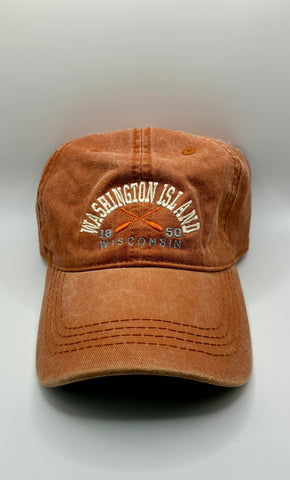 Washington Island Crossed Oars Embroidered Baseball Hat- choice of blue or orange