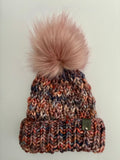 Handmade Winter Hat, knit Beanie w Merino Wool & removable Pom