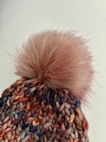 Handmade Winter Hat, knit Beanie w Merino Wool & removable Pom