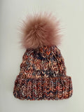 Handmade Winter Hat, knit Beanie w Merino Wool & removable Pom