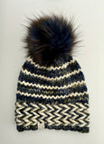 Handmade Winter Hat, knit Beanie w Merino Wool & removable Pom
