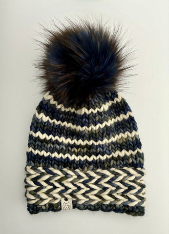 Handmade Winter Hat, knit Beanie w Merino Wool & removable Pom