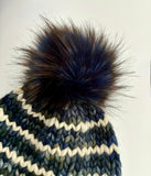Handmade Winter Hat, knit Beanie w Merino Wool & removable Pom