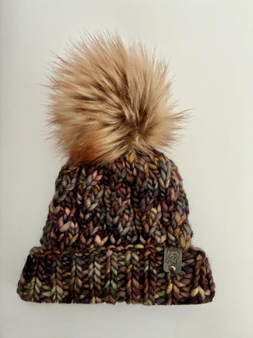 Handmade Winter Hat, knit Beanie w Merino Wool & removable Pom