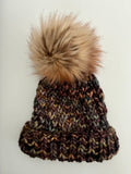 Handmade Winter Hat, knit Beanie w Merino Wool & removable Pom
