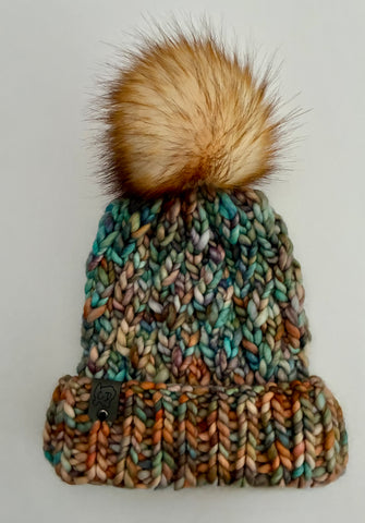 Handmade Winter Hat, knit Beanie w Merino Wool & removable Pom