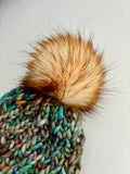 Handmade Winter Hat, knit Beanie w Merino Wool & removable Pom