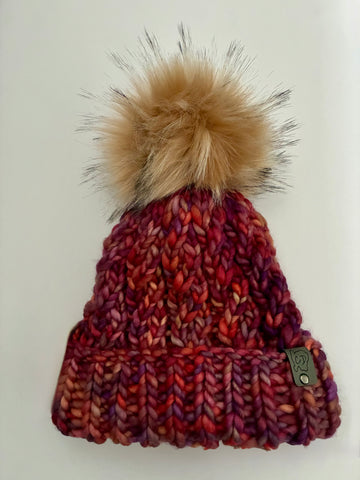 Handmade Winter Hat, knit Beanie w Merino Wool & removable Pom