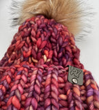 Handmade Winter Hat, knit Beanie w Merino Wool & removable Pom