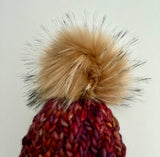 Handmade Winter Hat, knit Beanie w Merino Wool & removable Pom