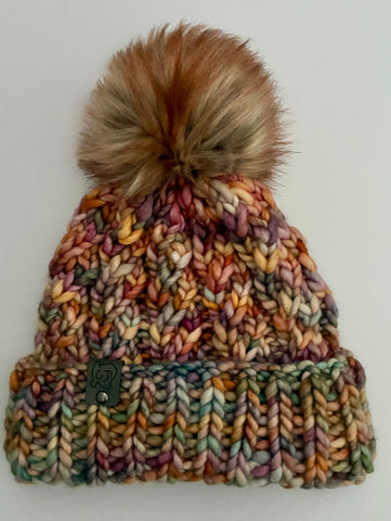 Handmade Winter Hat, knit Beanie w Merino Wool & removable Pom