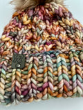 Handmade Winter Hat, knit Beanie w Merino Wool & removable Pom