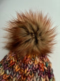 Handmade Winter Hat, knit Beanie w Merino Wool & removable Pom