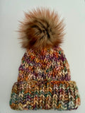 Handmade Winter Hat, knit Beanie w Merino Wool & removable Pom