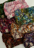 Handmade Cabled Headwrap knit w Merino Wool winter Headband, multicolored