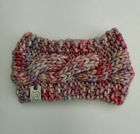 Handmade Cabled Headwrap knit w Merino Wool winter Headband, multicolored