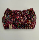 Handmade Cabled Headwrap knit w Merino Wool winter Headband, multicolored