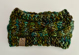 Handmade Cabled Headwrap knit w Merino Wool winter Headband, multicolored