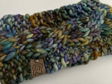 Handmade Cabled Headwrap knit w Merino Wool winter Headband, multicolored