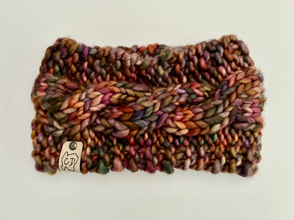 Handmade Cabled Headwrap knit w Merino Wool winter Headband, multicolored