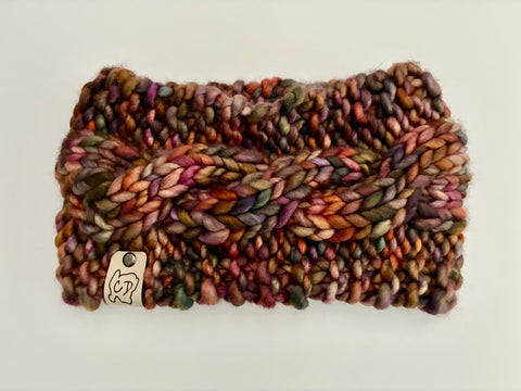 Handmade Cabled Headwrap knit w Merino Wool winter Headband, multicolored