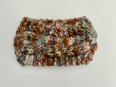 Handmade Cabled Headwrap knit w Merino Wool winter Headband, multicolored