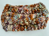 Handmade Cabled Headwrap knit w Merino Wool winter Headband, multicolored