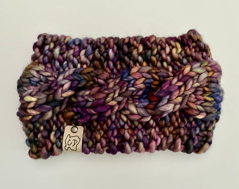 Handmade Cabled Headwrap knit w Merino Wool winter Headband, multicolored