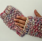 Fingerless Hand Warmers, knit w Merino Wool, multicolored