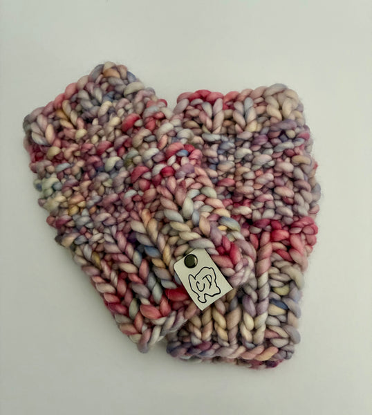 Fingerless Hand Warmers, knit w Merino Wool, multicolored