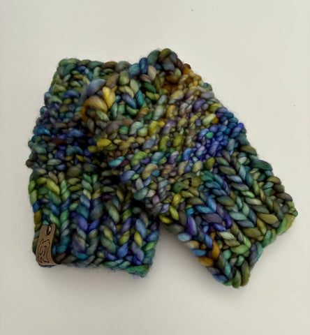 Fingerless Hand Warmers, knit w Merino Wool, multicolored