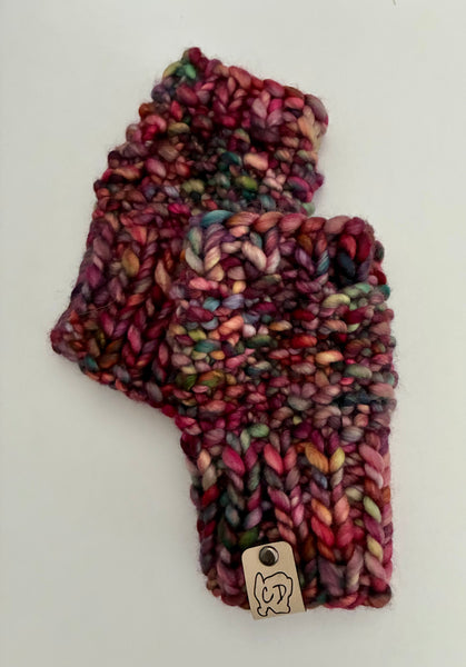Fingerless Hand Warmers, knit w Merino Wool, multicolored