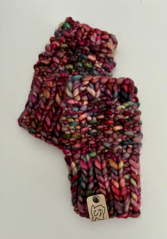 Fingerless Hand Warmers, knit w Merino Wool, multicolored