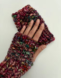 Fingerless Hand Warmers, knit w Merino Wool, multicolored
