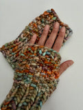 Fingerless Hand Warmers, knit w Merino Wool, multicolored